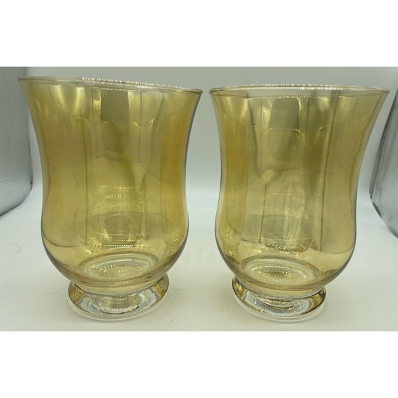 Set Of 2 Polish Hand Painted Hurricane Style Candle Holders Iridescent Amber - Picture 5 of 5